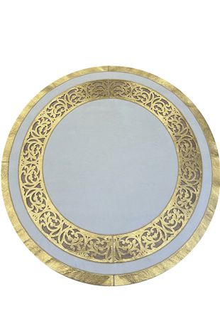 Gold Beyaz Diamond Deri Efektli Modern Yuvarlak Halı