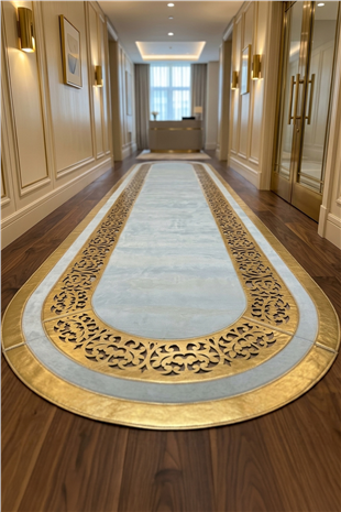 Gold Beyaz Diamond Deri Efektli Modern Oval Halı
