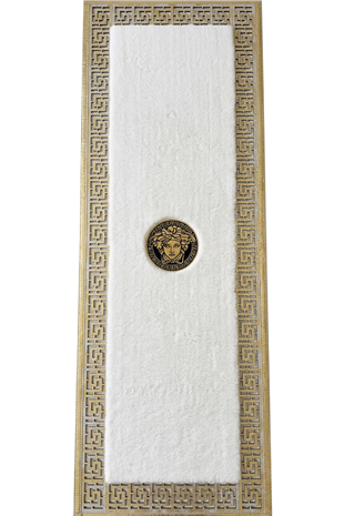 Gold Beyaz Şahmeran Meander Desenli Kadife Yumuşaklığında Tavşan Tüyü Halı