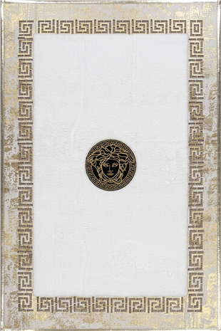 Gold Beyaz Şahmeran Meander Desenli Kadife Yumuşaklığında Tavşan Tüyü Halı