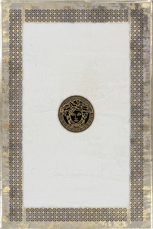Gold Beyaz Şahmeran Meander Desenli Kadife Yumuşaklığında Tavşan Tüyü Halı