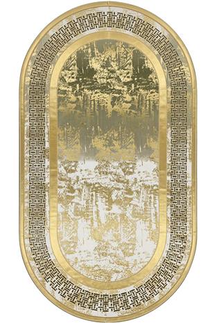 Gold Diamond Deri Efektli Modern Oval Halı