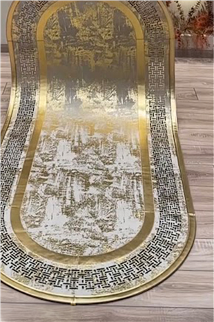 Gold Diamond Deri Efektli Modern Oval Halı