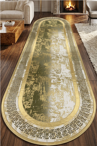 Gold Diamond Deri Efektli Modern Oval Halı