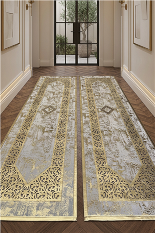 Gold Eskitme Diamond Deri Efektli Modern Halı