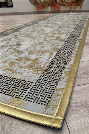 Gold Eskitme Diamond Deri Efektli Modern Halı