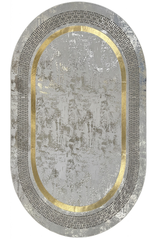 Gold Gümüş Diamond Deri Efektli Modern Oval Halı