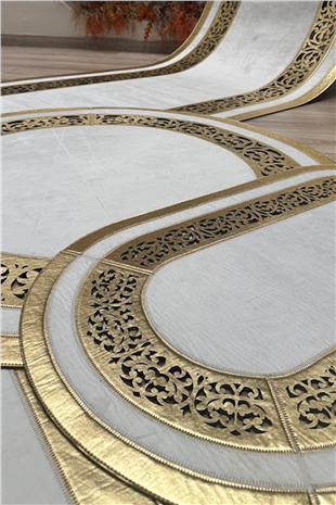 Gold Krem Diamond Deri Efektli Modern Oval Halı