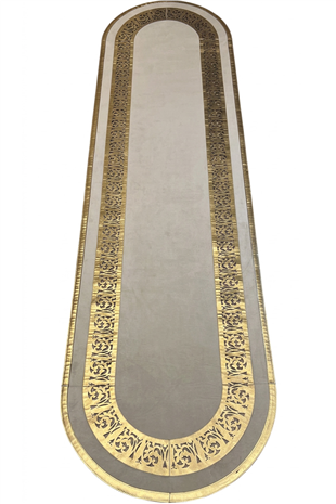 Gold Krem Diamond Deri Efektli Modern Oval Halı