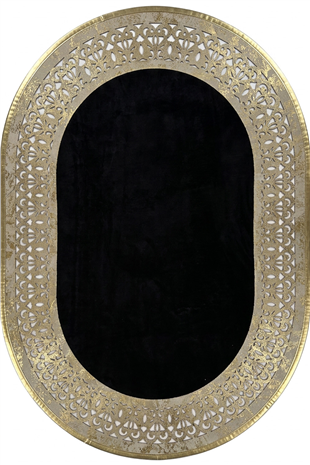 Gold Siyah Diamond Deri Efektli Modern Oval Halı