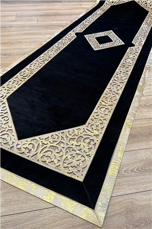 Gold Siyah Diamond Desenli Deri Efektli Modern Halı