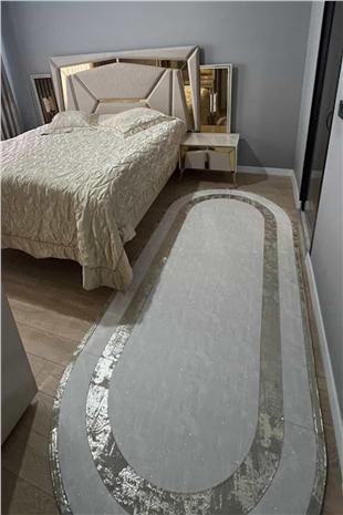 Gri Gold Rono Deri Oval Halı