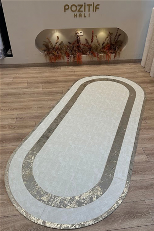 Gri Gold Rono Deri Oval Halı