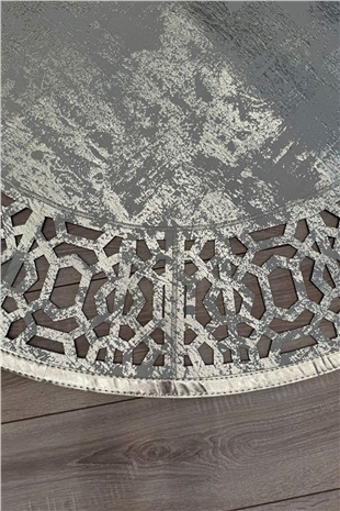 Gri Gümüş Diamond Deri Efektli Modern Oval Halı