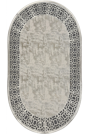 Gri Gümüş Diamond Deri Efektli Modern Oval Halı