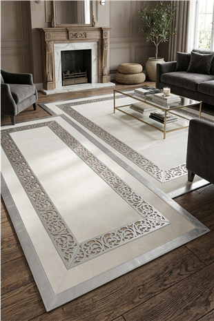 Gümüş Beyaz Diamond Deri Efektli Modern Halı