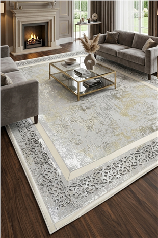 Gümüş Beyaz Eskitme Diamond Deri Efektli Modern Halı