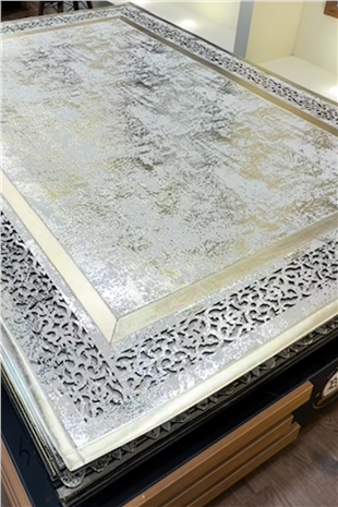 Gümüş Beyaz Eskitme Diamond Deri Efektli Modern Halı
