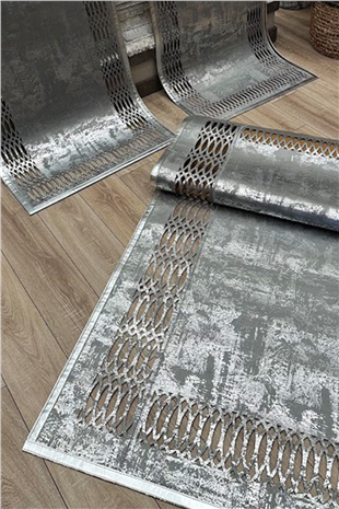 Gümüş Eskitme Diamond Deri Efektli Modern Halı