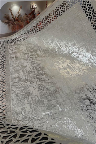 Gümüş Eskitme Diamond Deri Efektli Modern Halı