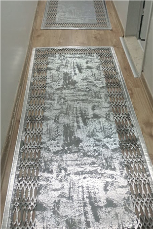 Gümüş Gri Eskitme Diamond Deri Efektli Modern Halı