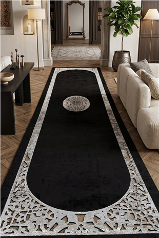 Gümüş Siyah Diamond Desenli Deri Efektli Modern Halı