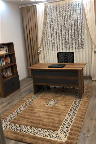 Kahve Gold Şahmeran Ortası Desenli Kadife Yumuşaklığında Tavşan Tüyü Halı