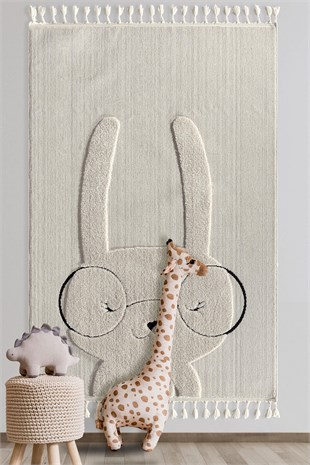 Kids - Bunny Tavşan Figürlü Takma Saçaklı Çocuk Odası Halısı
