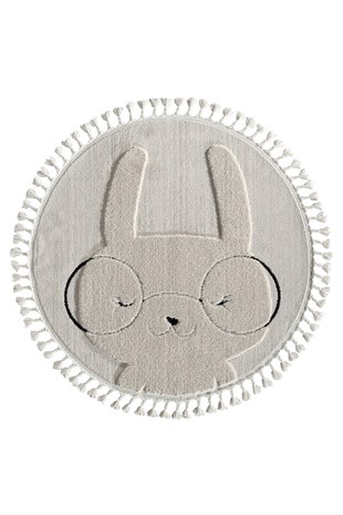 Kids - Bunny Tavşan Figürlü Yuvarlak Takma Saçaklı Çocuk Odası Halısı