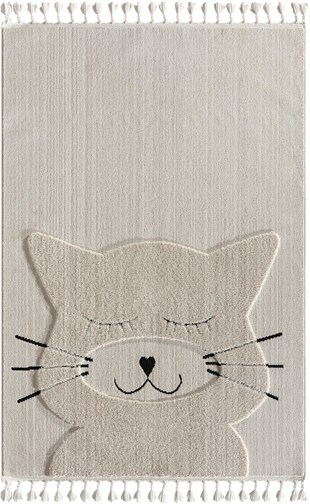 Kids - Kitty Kedi Figürlü Takma Saçaklı Çocuk Odası Halısı