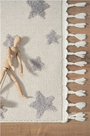 Kids - Starry Yıldız Desenli Takma Saçaklı Bebek ve Çocuk Odası Halısı