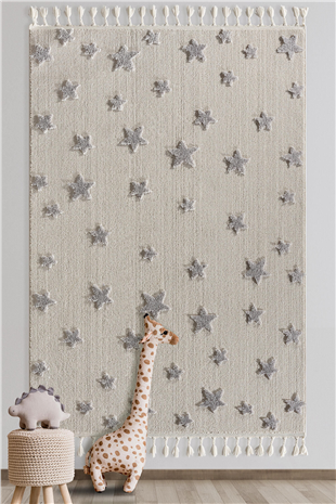 Kids - Starry Yıldız Desenli Takma Saçaklı Bebek ve Çocuk Odası Halısı