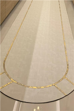 Krem Gold Rono Deri Oval Halı