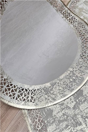 Mat Gümüş Gri Diamond Deri Efektli Modern Oval Halı