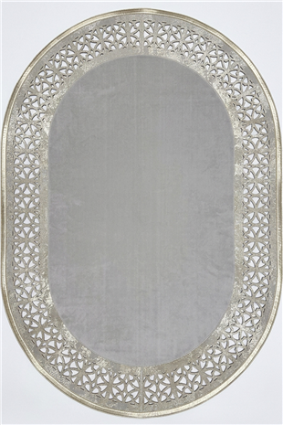 Mat Gümüş Gri Diamond Deri Efektli Modern Oval Halı