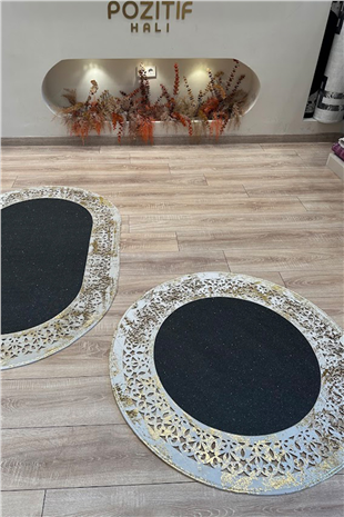 Siyah Gold Rono Deri Oval Halı