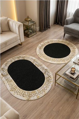 Siyah Gold Rono Deri Oval Halı