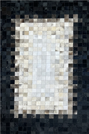 Siyah Krem Dana Patchwork Kare Desenli %100 Dana Derisi Halı