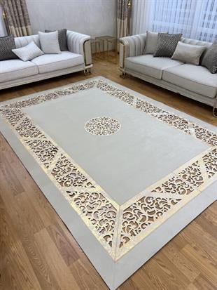 Yüzey Yapısı Deri ve Süetten Oluşan Lazer İşlemeli Dekoratif Halı