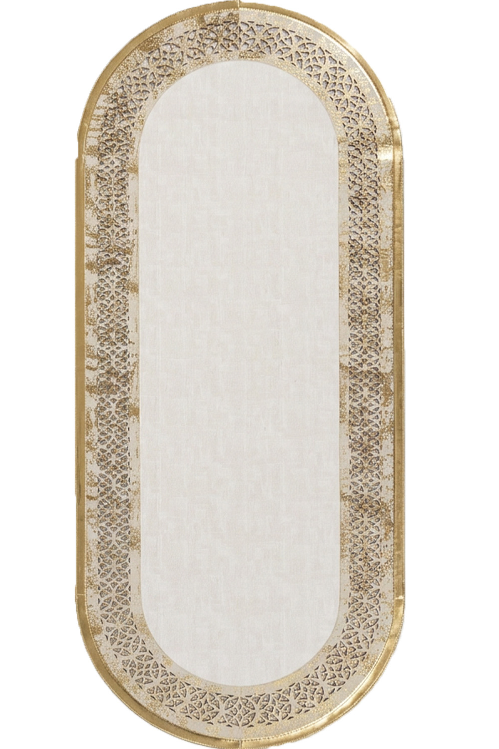 Eskitme Gold Beyaz Rono Deri Oval Halı