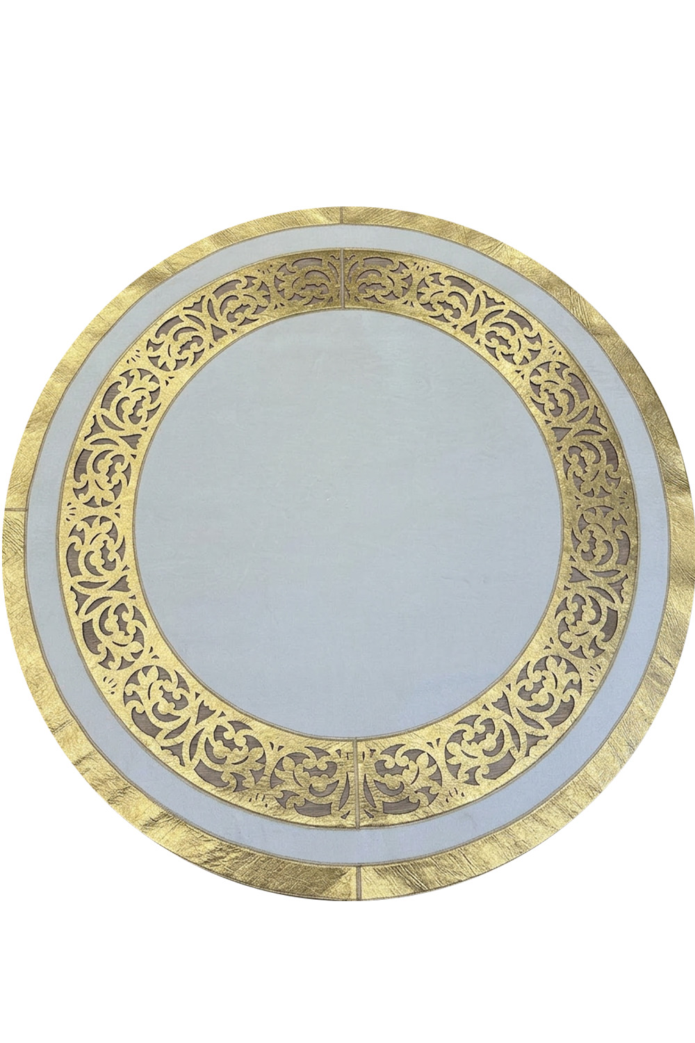 Gold Beyaz Diamond Deri Efektli Modern Yuvarlak Halı