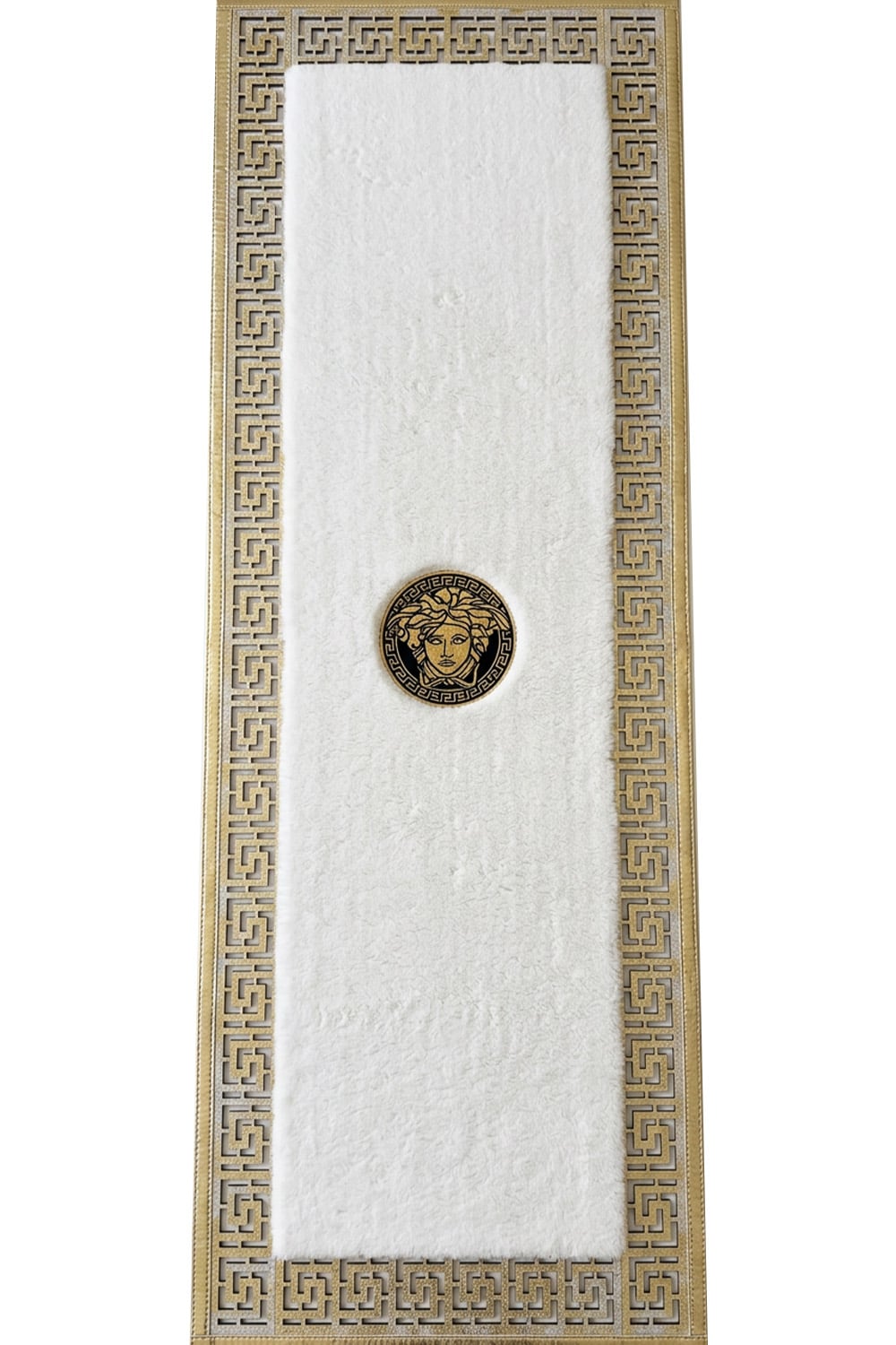 Gold Beyaz Şahmeran Meander Desenli Kadife Yumuşaklığında Tavşan Tüyü Halı