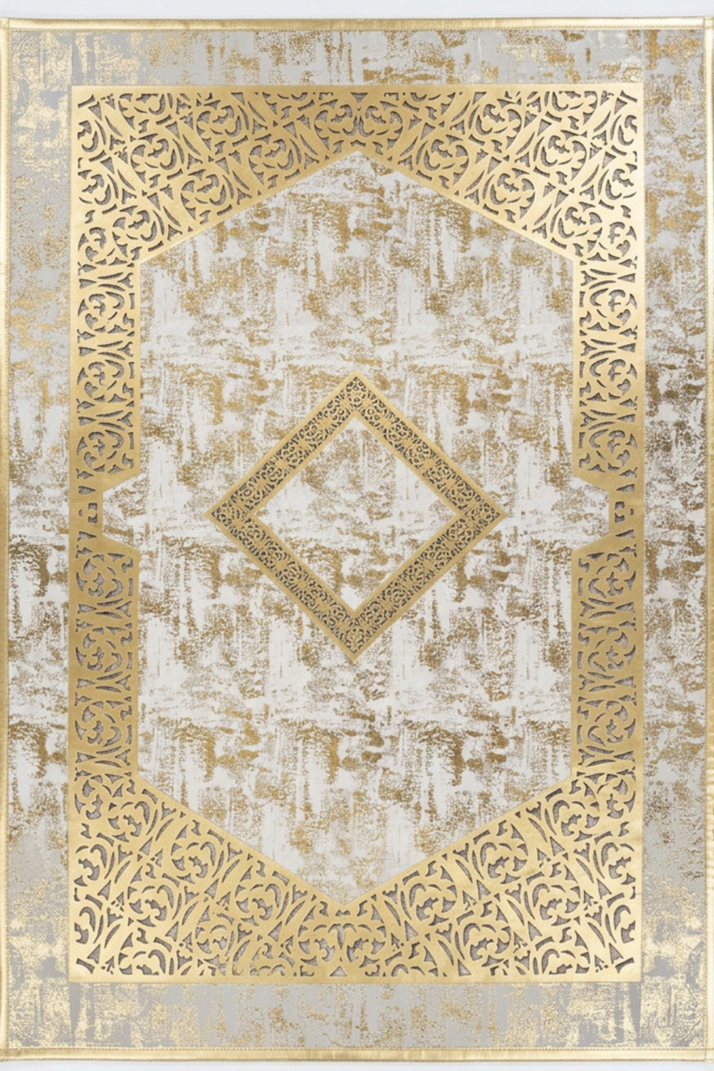 Gold Eskitme Diamond Deri Efektli Modern Halı