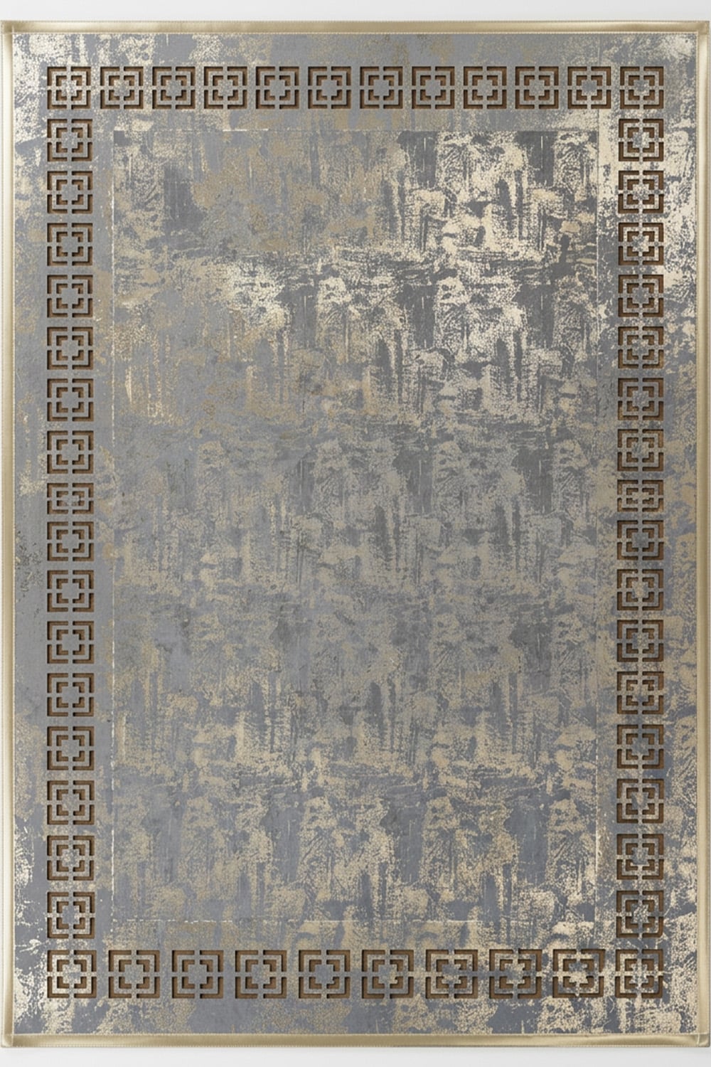 Gold Gri Eskitme Diamond Deri Efektli Modern Halı