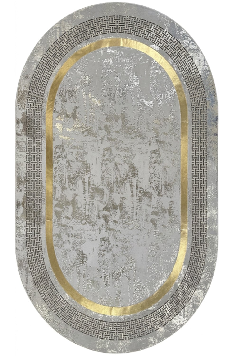Gold Gümüş Diamond Deri Efektli Modern Oval Halı