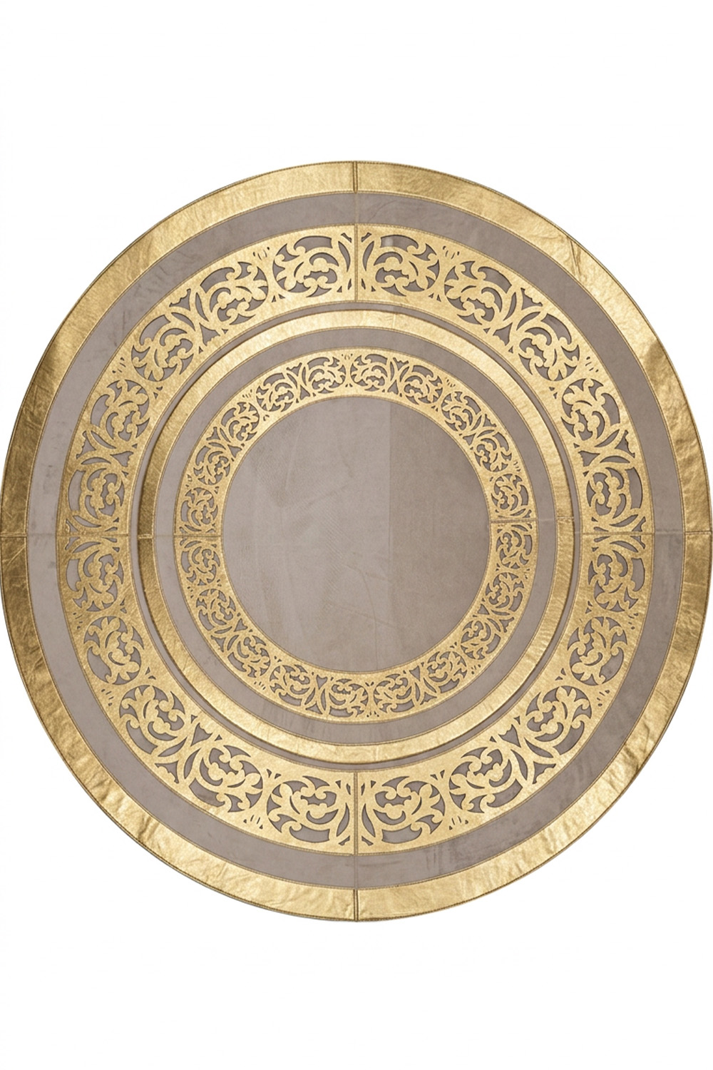 Gold Kahve Diamond Deri Efektli Modern Yuvarlak Halı