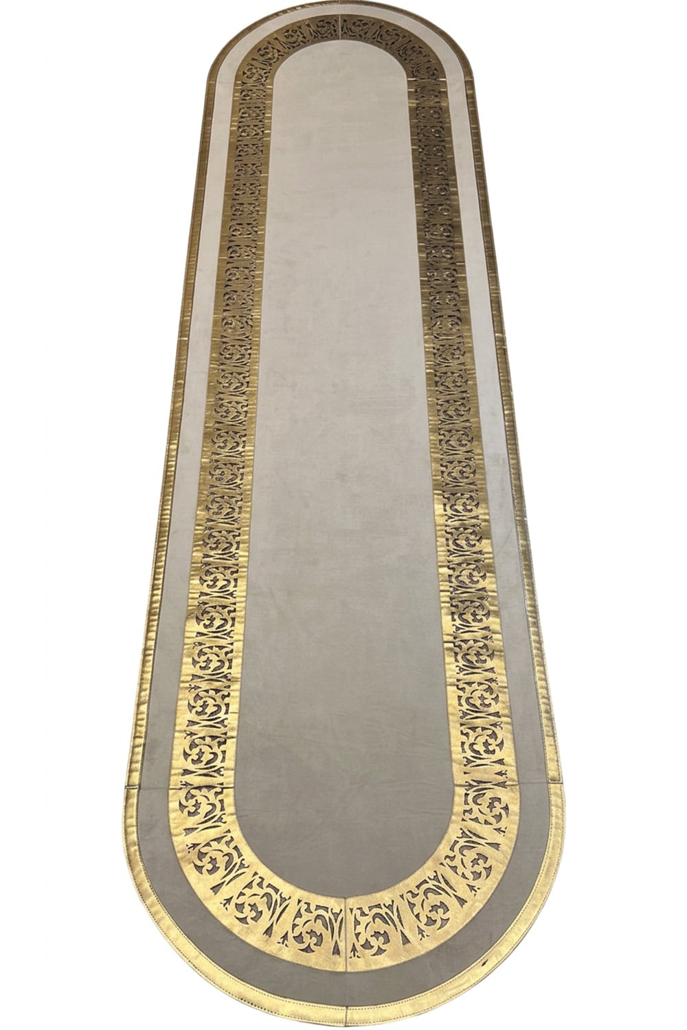 Gold Krem Diamond Deri Efektli Modern Oval Halı