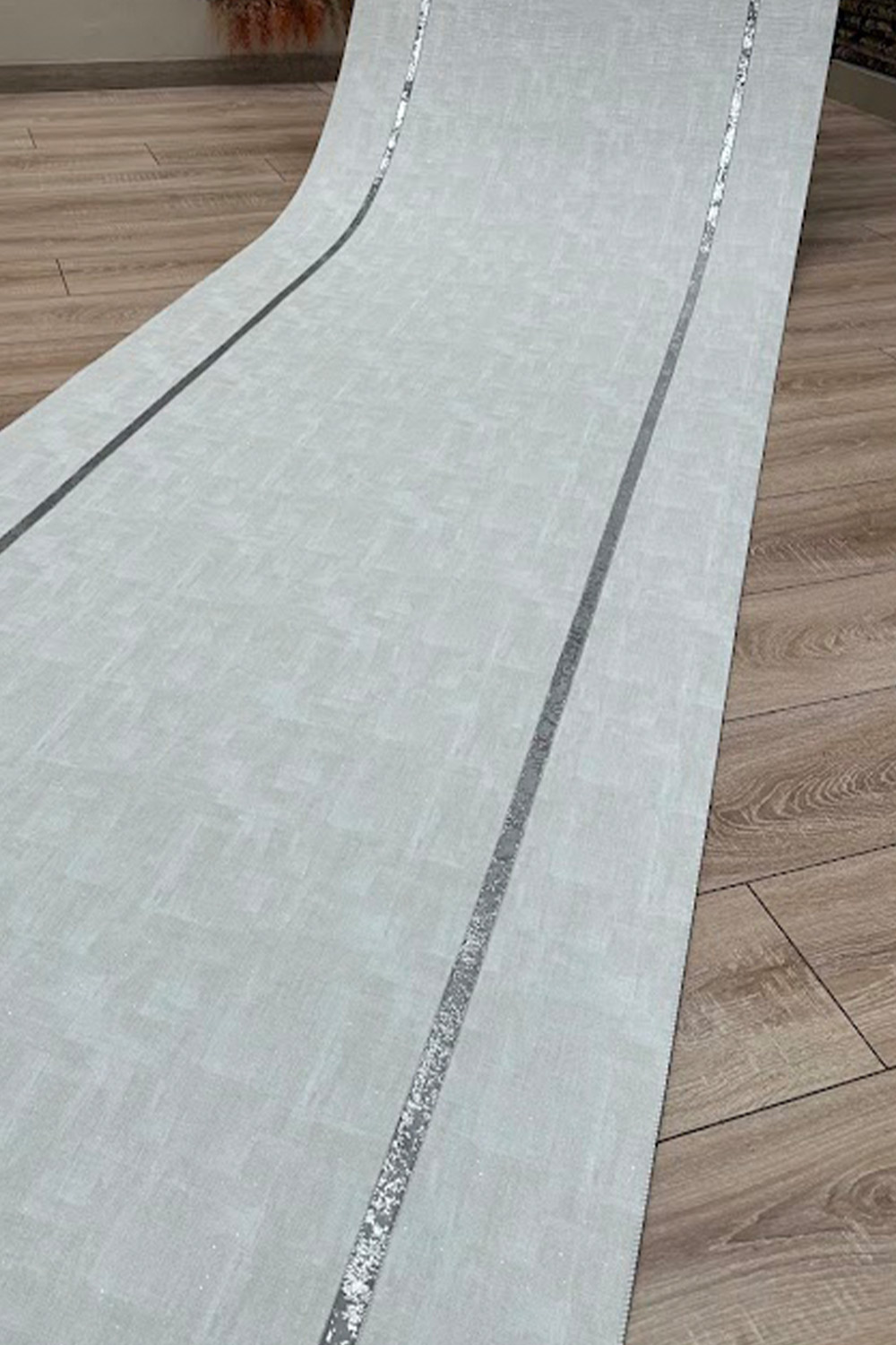 Gri Gümüş Rono Deri Kuşak Çizgili Halı