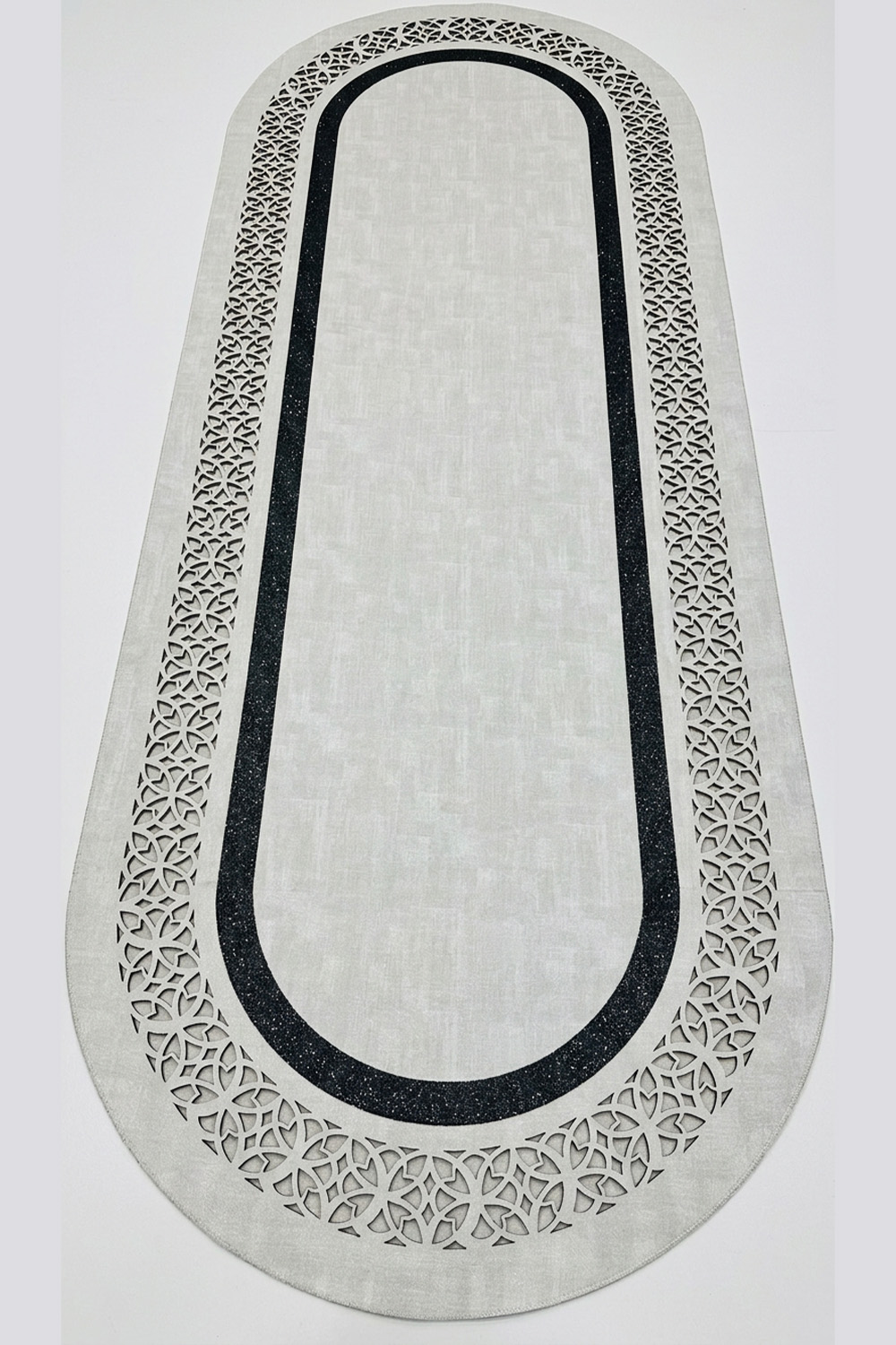 Gri Siyah Rono Deri Oval Halı