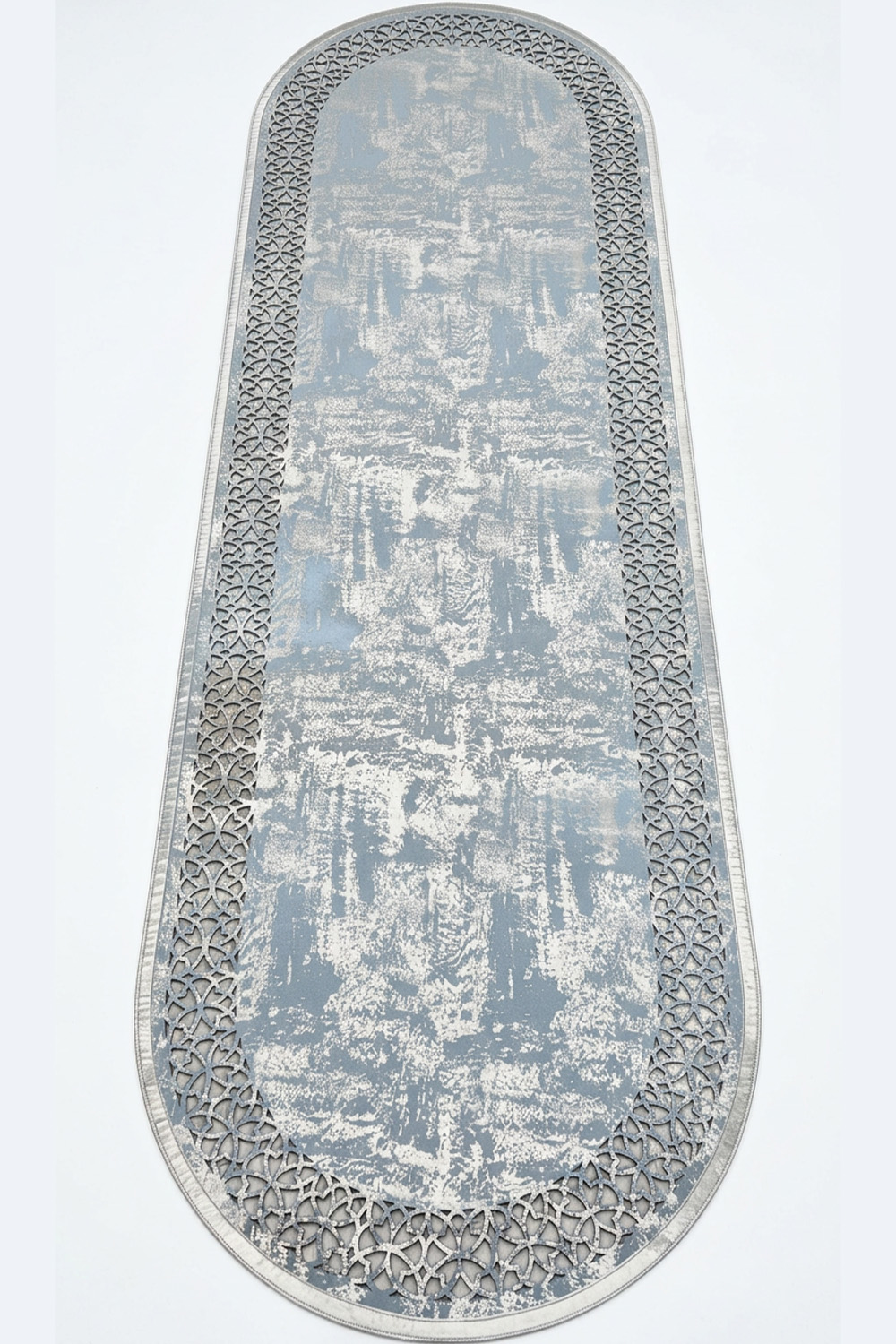 Gümüş Gri Diamond Deri Efektli Modern Oval Halı